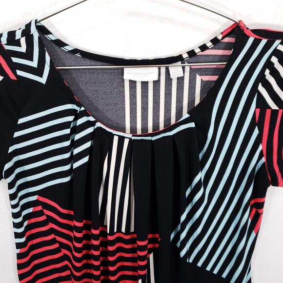 New York & Company Blouse Womens Extra Small Multicolor Geometric Pleated Shirt - Picture 2 of 6